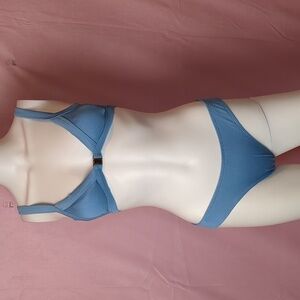 Zaful Ribbed Triangle Bikini with Adjustable Straps in Light Blue size Small